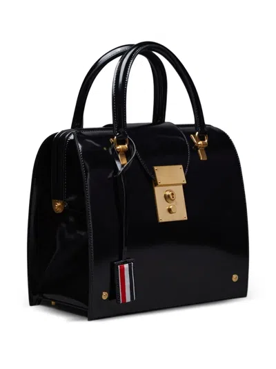 Thom Browne 블랙 카프스킨 Mrs. Thom 주니어 백 In Black