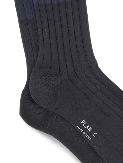 Plan C Ribbed Logo-print Socks In Blue