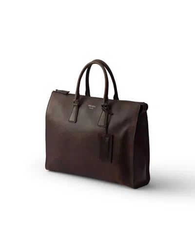 Prada Leather Tote Bag In Brown