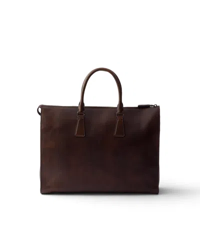 Prada Leather Tote Bag In Brown