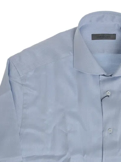 Corneliani Herringbone-pattern French-collar Shirt In Blue