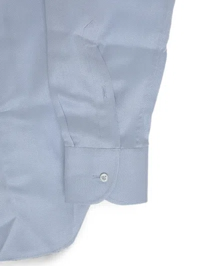 Corneliani Herringbone-pattern French-collar Shirt In Blue