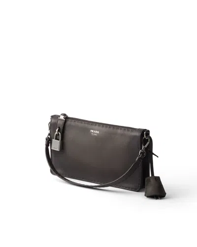 Prada Antiqued Leather Pouch In Graphite