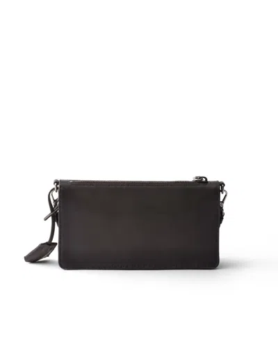 Prada Antiqued Leather Pouch In Graphite