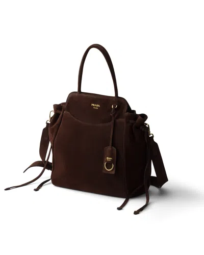 Prada Carry Medium Suede Bag In Brown
