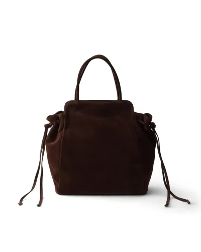 Prada Carry Medium Suede Bag In Brown
