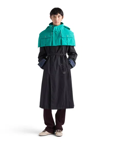 Prada Cotton Blend Coat In Black