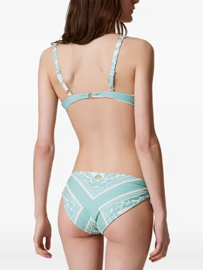 Twinset Patterned Tie-side Bikini Bottoms In Green