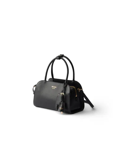Prada Coffret Medium Leather Handbag In Black