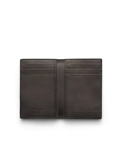 Prada Antiqued Leather Card Holder In Graphite