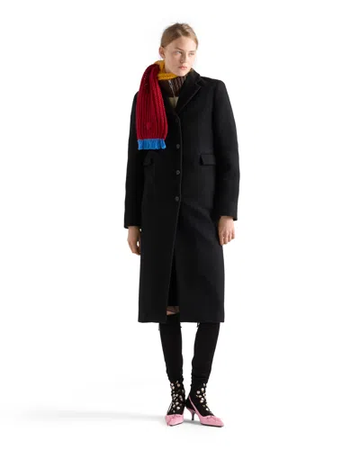 Prada Single-breasted Shetland Wool Coat In Black