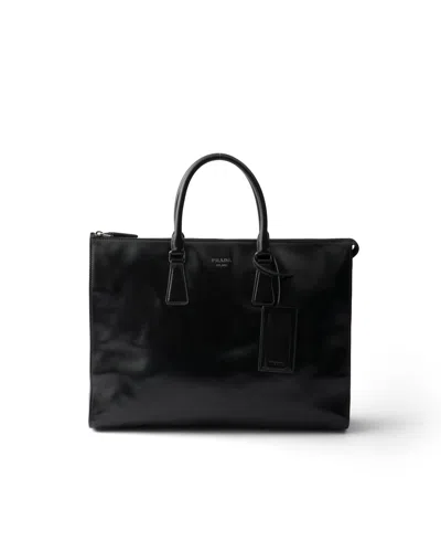 Prada Leather Tote Bag In Black