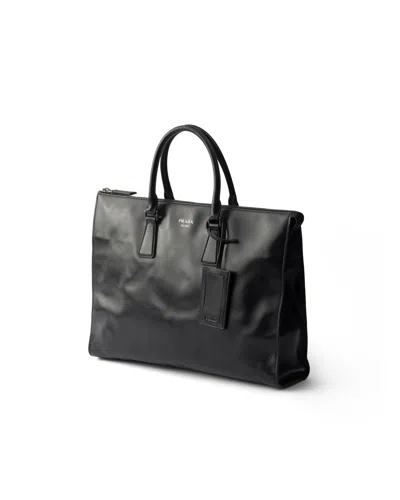 Prada Leather Tote Bag In Black