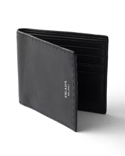 Prada Antiqued Leather Wallet In Black