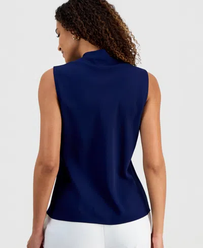 Kasper Sleeveless Tie Front Top In Blue