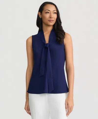Kasper Sleeveless Tie Front Top In Blue