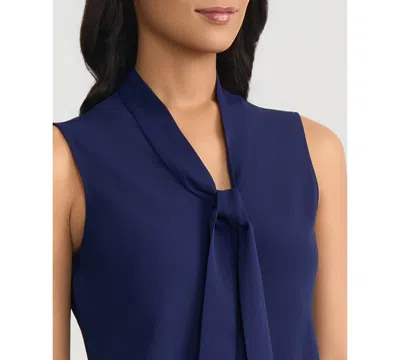 Kasper Sleeveless Tie Front Top In Blue