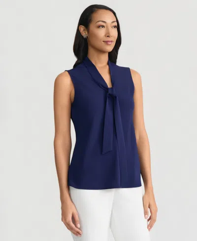 Kasper Sleeveless Tie Front Top In Blue