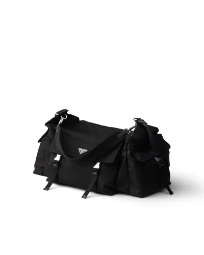 Prada Explore Re-nylon And Leather Duffel Bag In Black