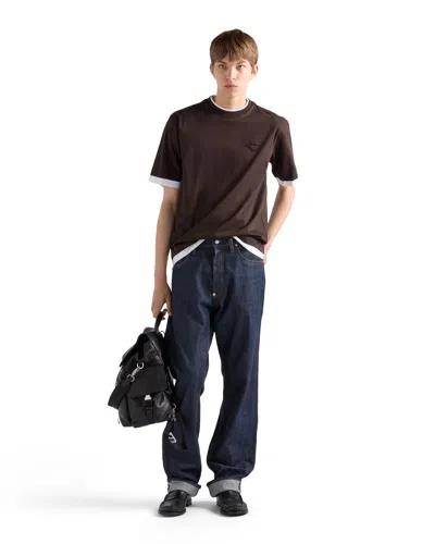 Prada Cotton T-shirt In Brown