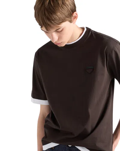 Prada Cotton T-shirt In Brown