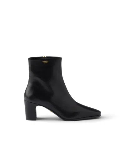Prada Leather Booties In Black