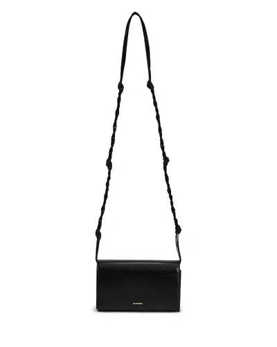 Jil Sander Tangle Wallet With Shoulder Strap In Black