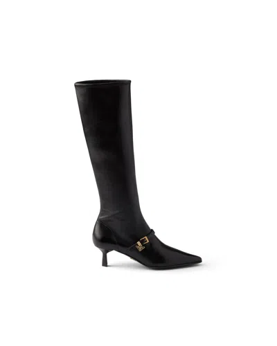 Prada Stretch Nappa Leather Boots In Black