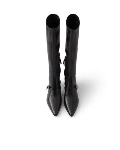 Prada Stretch Nappa Leather Boots In Black