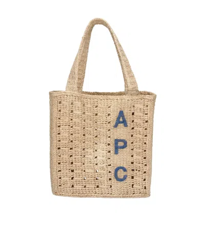 A.p.c. Rectangular Raffia Tote Bag With Contrasting Logo In Neutral