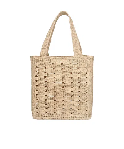 A.p.c. Rectangular Raffia Tote Bag With Contrasting Logo In Neutral