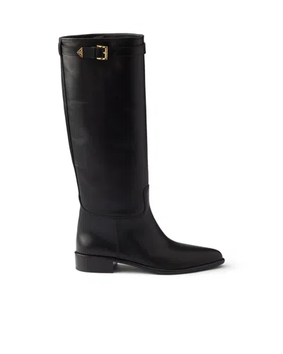 Prada Leather Boots In Black