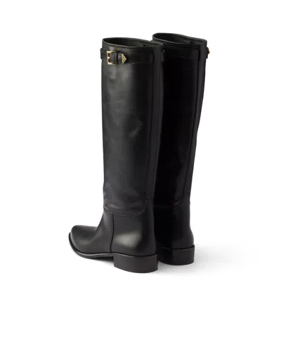 Prada Leather Boots In Black