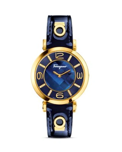 Ferragamo Gancino Deco Gold Ion Plated Stainless Steel Watch, 39mm In Navy