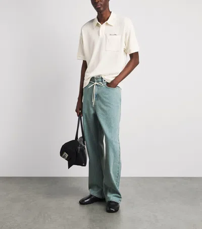 Aboutblank About:blank Piqué Script Polo Shirt In Neutral