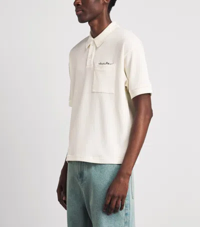 Aboutblank About:blank Piqué Script Polo Shirt In Neutral