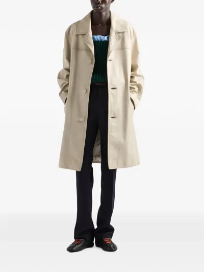 Prada Leather Coat In Neutral