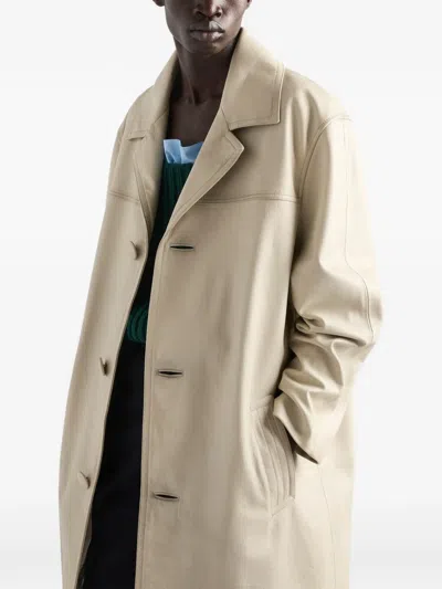 Prada Leather Coat In Neutral