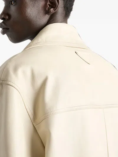 Prada Leather Coat In Neutral