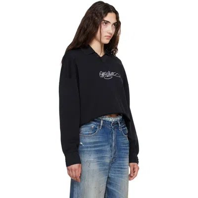 Off-white Black Embroidered Script Crop Polo In Black