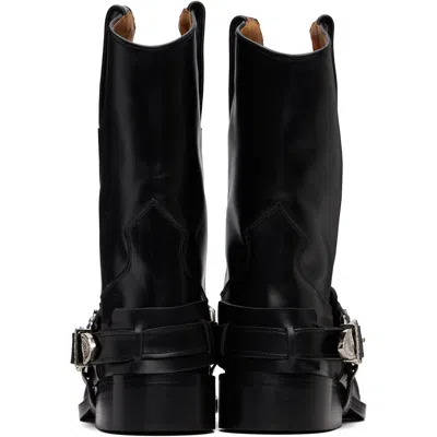 Toga Pulla Black Hard Leather Medium Boots In Animal Print