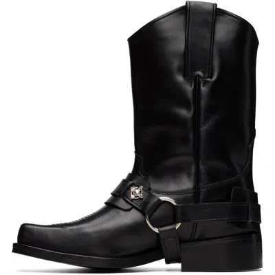 Toga Pulla Black Hard Leather Medium Boots In Animal Print