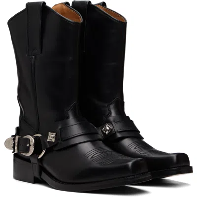 Toga Pulla Black Hard Leather Medium Boots In Animal Print