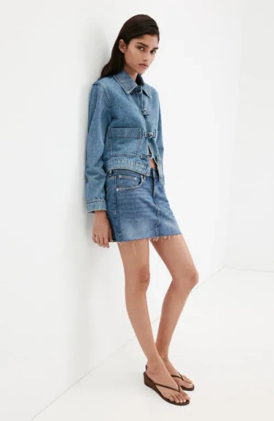 Mango Toggle Crop Denim Jacket In Multi