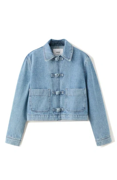 Mango Toggle Crop Denim Jacket In Multi