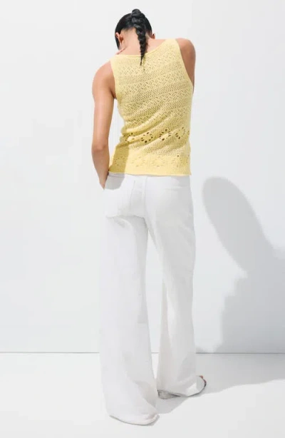 Mango Crocheted Button Front Vest In Yellow