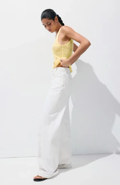 Mango Crocheted Button Front Vest In Yellow