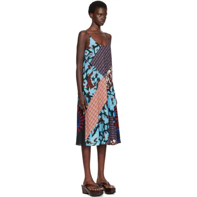 Dries Van Noten レッド＆ブルー Printed Slip ミディアムワンピース In Multi