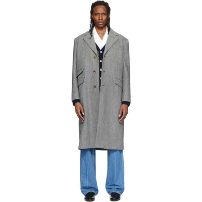 Valentino Herringbone-pattern Virgin Wool Coat In Gray