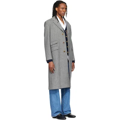 Valentino Herringbone-pattern Virgin Wool Coat In Gray